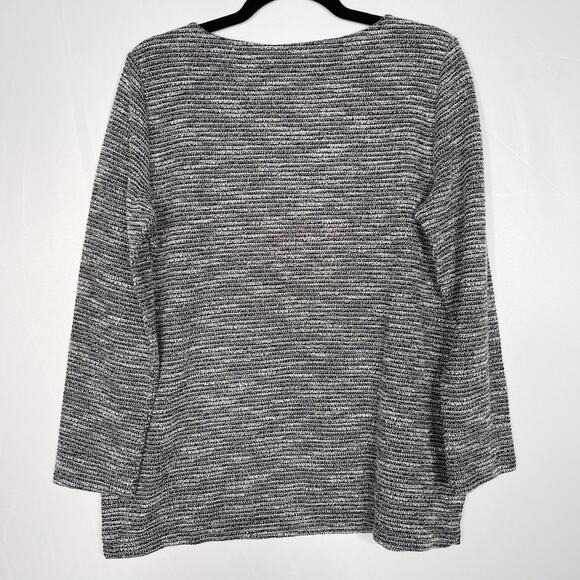 LOFT Large Petite LP Spacedye Knit Top Scoop Neck Gray Black Side Split Hem - Picture 2 of 8